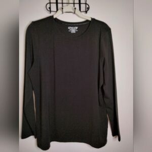 Chico's (Sz 2/L/12) Dark Brown Stretch Pima Cotton Blend LS Basic Layering Shirt